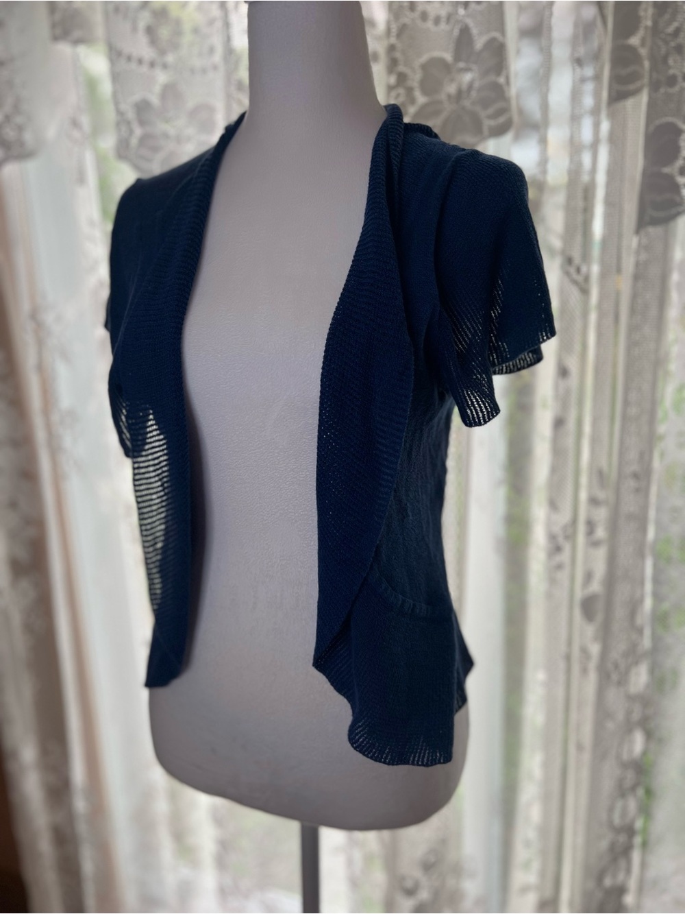 cleo Navy Short-Sleeve Open-Front Cardigan